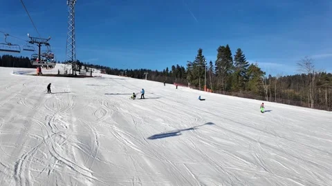 Learning adaptive skiing on a ski slope in Poland Stock Footage 293160301