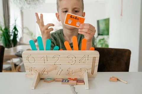 Learning addition with flashcards Stock Photos