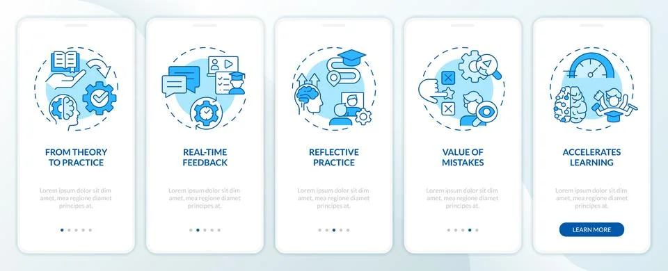 Learning advantages blue onboarding mobile app screen Stock Illustration