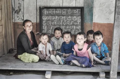 Learning of alphabet in Nepal Stock Photos