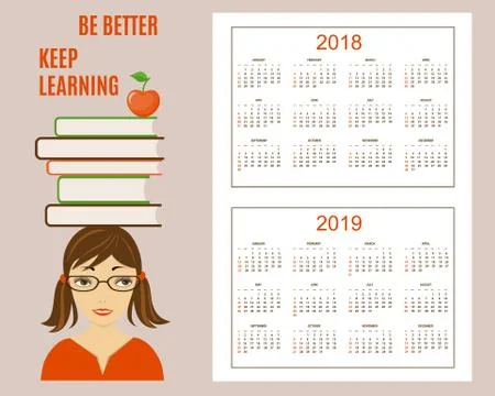 Learning american calendar for wall year 2018, 2019 Stock Illustration