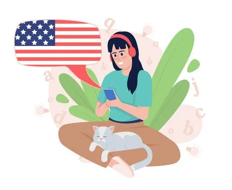 Learning american english language 2D vector isolated illustration Illustrazione stock
