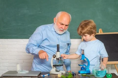 Learning and education concept. Knowledge day. Microbiology science. Pupil Stock Photos