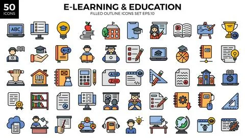 Learning and education filled outline icons set.Vector illustration Stock Illustration