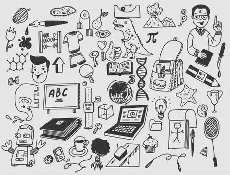 Learning and education Hand drawn doodle school items. Illustrazione stock