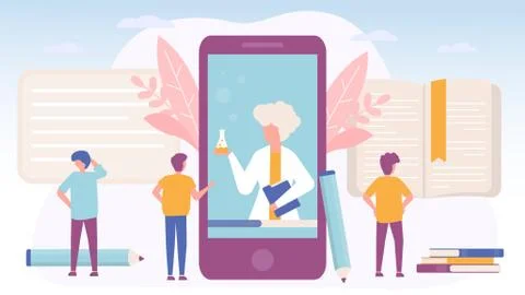Learning and education online vector illustration, students in front of イラスト素材