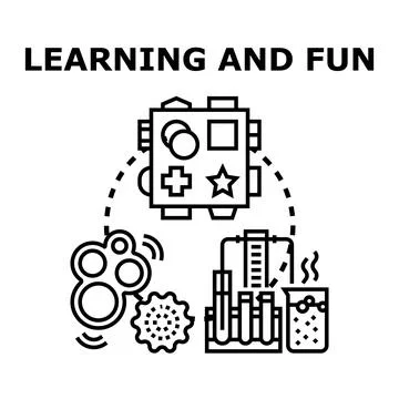 Learning and fun concept with educational activity icons Stock Illustration