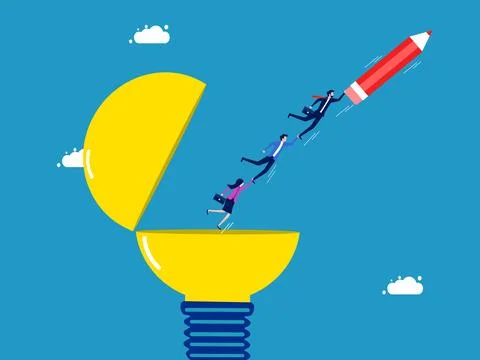 Learning and keeping pace with innovation. Business team flying with pencils  스톡 일러스트