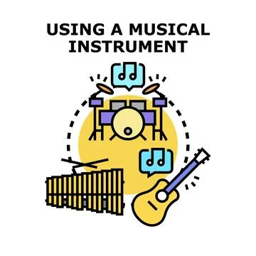 Learning and playing different musical instruments Stock Illustration