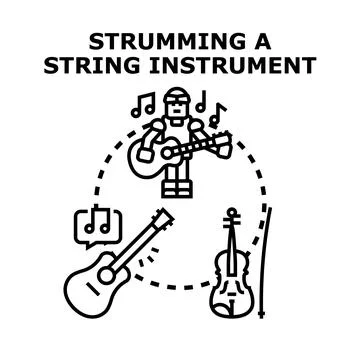 Learning and playing multiple string instruments music concept Illustrazione stock