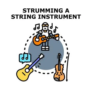 Learning and playing multiple string instruments music concept Stock Illustration