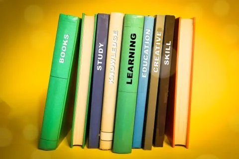 Learning and study concept - Learning keywords on book spine Stock Photos
