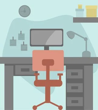 Learning and study table with casters chair with desktop computer. Stock Illustration