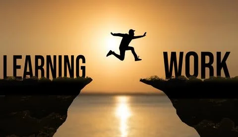 Learning and work concept. Silhouette of jumping student against the sun. Stock Illustration