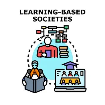 Learning based societies developing education with technology and knowledge Stock Illustration