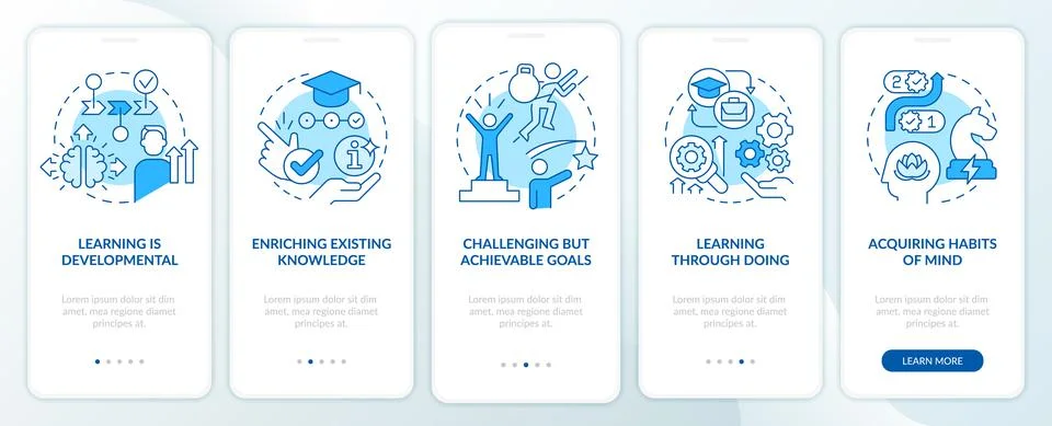 Learning basic concepts blue onboarding mobile app screen 库存插图