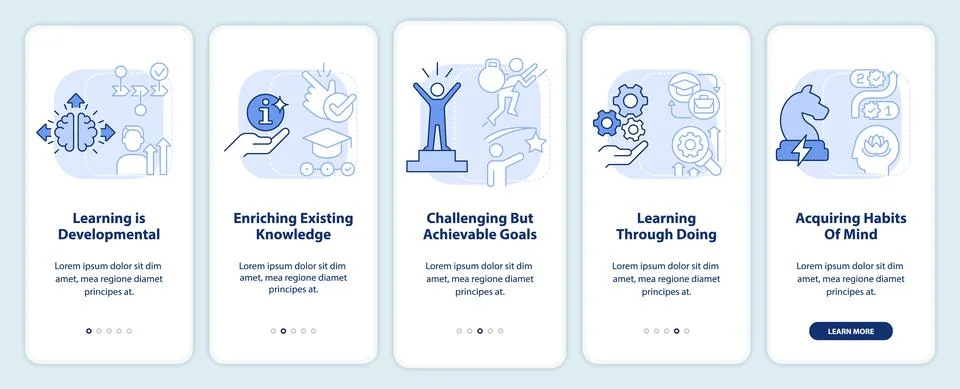 Learning basic concepts light blue onboarding mobile app screen Stock Illustration