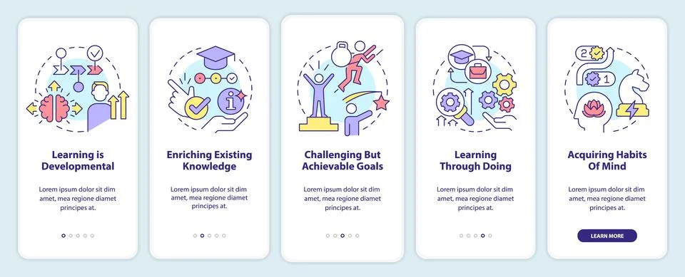 Learning basic concepts onboarding mobile app screen 库存插图