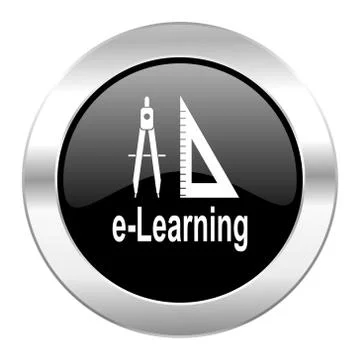 Learning black circle glossy chrome icon isolated. 스톡 일러스트