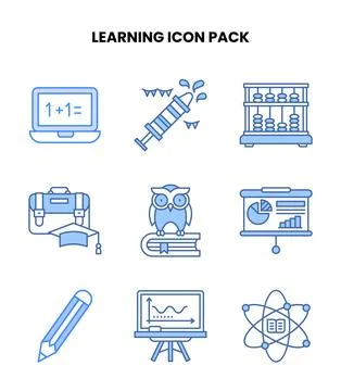 Learning Blue Bundle Icons Pack Stock Illustration