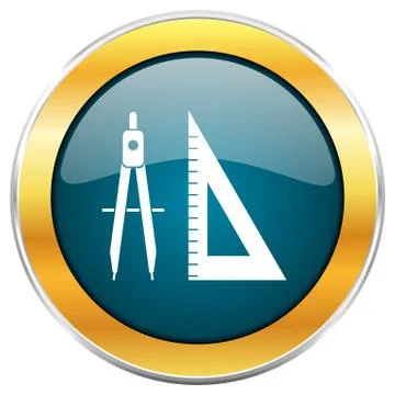 Learning blue glossy round icon with golden chrome metallic border isolated o Illustrazione stock