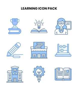 Learning Blue Set Icons Pack Ilustração Stock