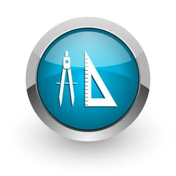 Learning blue silver metallic chrome border web and mobile phone icon on whit 스톡 일러스트