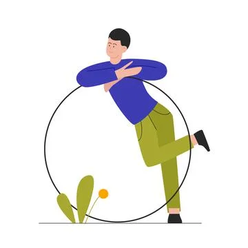 Learning boy standing on geometric circle form 스톡 일러스트