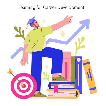 Learning for Career Development concept A figure steps towards career goals 스톡 일러스트