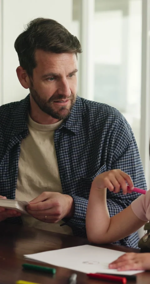 Learning, child and father with flash cards in home for animal questions Stock Footage 332457319