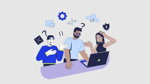 Learning to code in group 2D animation Stock Footage 311918804