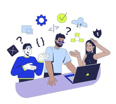 Learning to code in group 2D illustration concept Stock Illustration