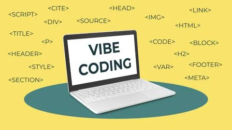 Learning to code with a laptop showing web development commands on a yellow Stock Photos