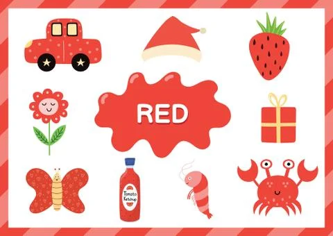 Learning the color red. Educational poster for kids. Primary color Stock Illustration
