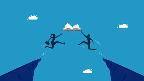 Learning competition. Two businessmen jumping for a book Stock-Illustration