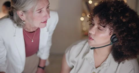 Learning, computer or manager in call center training for telemarketing in Stock Footage 254789029