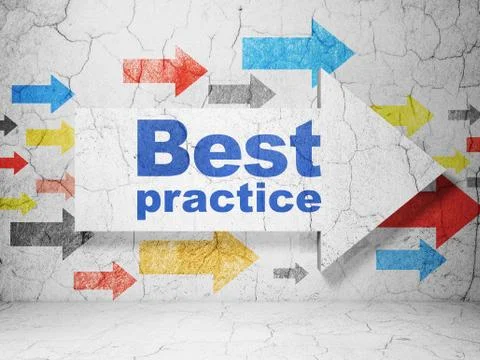 Learning concept: arrow with Best Practice on grunge wall background Illustrazione stock