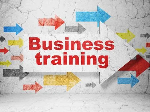 Learning concept: arrow with Business Training on grunge wall background Illustrazione stock