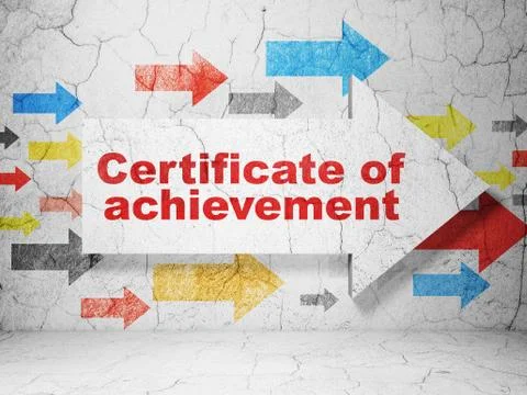 Learning concept: arrow with Certificate of Achievement on grunge wall Illustrazione stock
