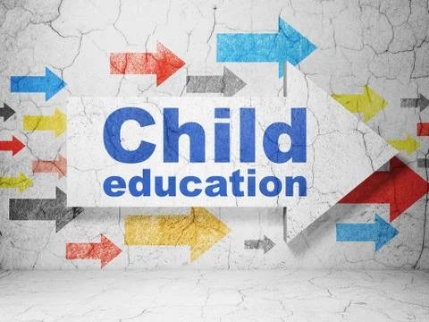Learning concept: arrow with Child Education on grunge wall background Illustrazione stock