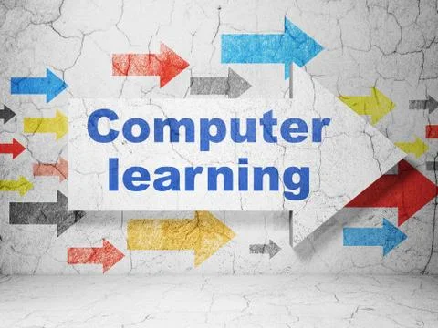 Learning concept: arrow with Computer Learning on grunge wall background Stock Illustration