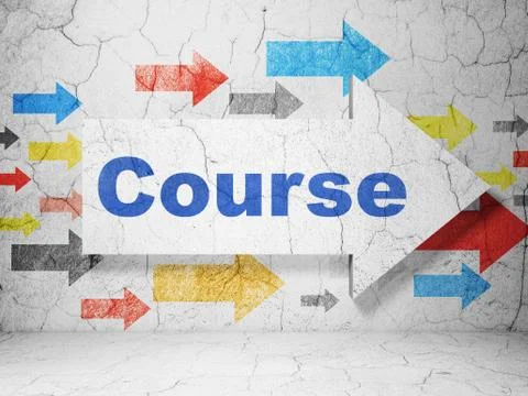 Learning concept: arrow with Course on grunge wall background Illustrazione stock