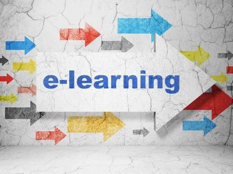 Learning concept: arrow with E-learning on grunge wall background Stock Illustration