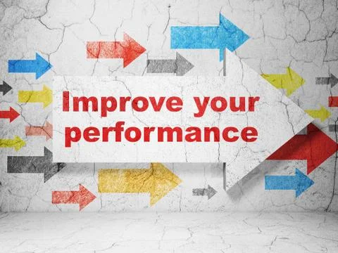 Learning concept: arrow with Improve Your Performance on grunge wall background Illustrazione stock