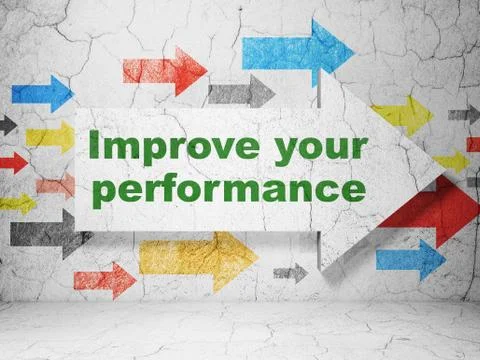 Learning concept: arrow with Improve Your Performance on grunge wall background Illustrazione stock
