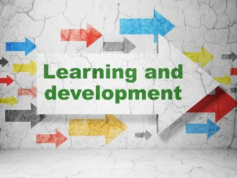 Learning concept: arrow with Learning And Development on grunge wall background Illustrazione stock