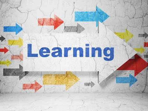 Learning concept: arrow with Learning on grunge wall background Illustrazione stock