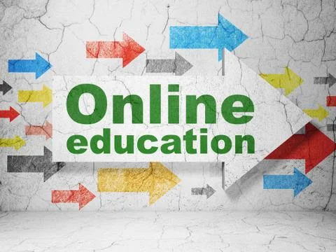 Learning concept: arrow with Online Education on grunge wall background Illustrazione stock