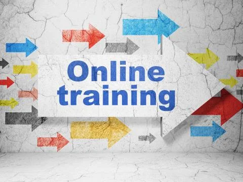 Learning concept: arrow with Online Training on grunge wall background Illustrazione stock