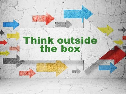 Learning concept: arrow with Think outside The box on grunge wall background Illustrazione stock